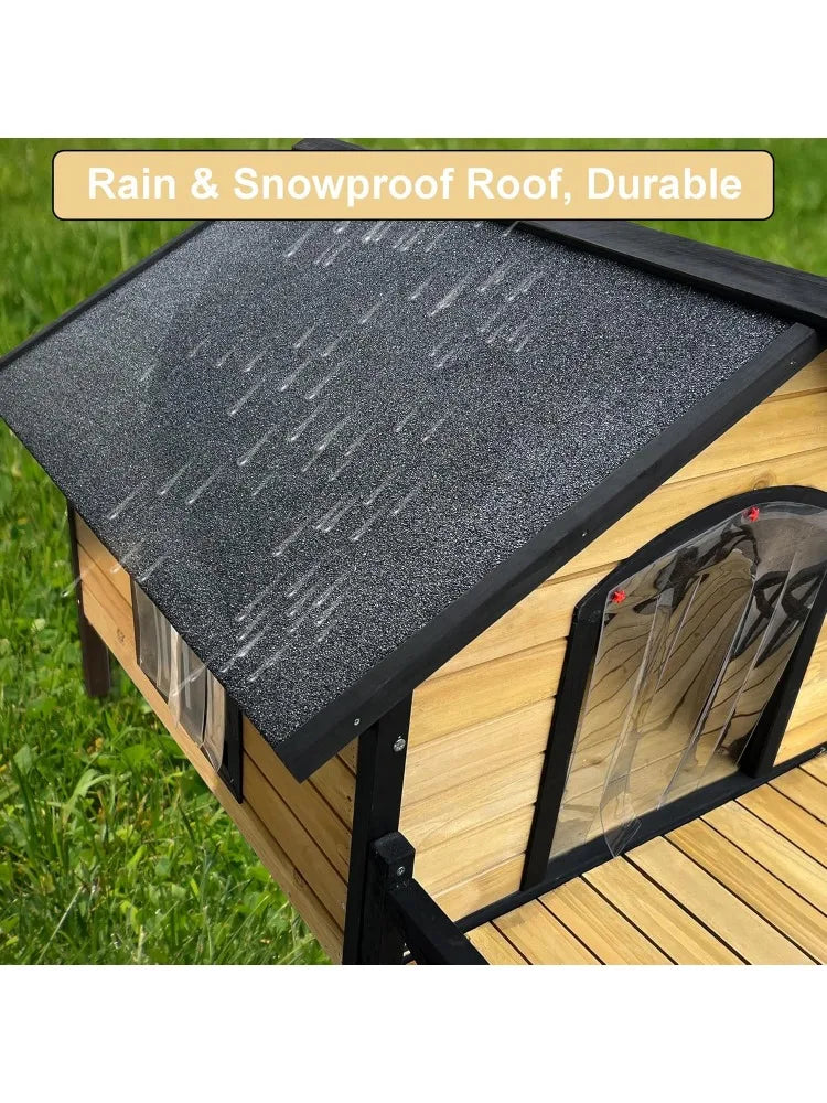 Large Dog House Outdoor Indoor, Weatherproof Dog Houses with Porch, Wooden Dog House with Window (Wodden)