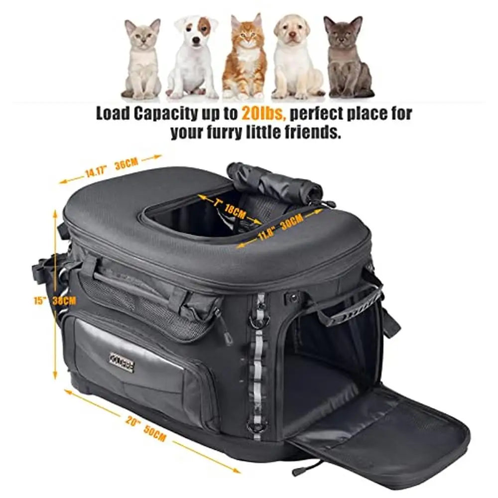 Motorcycle Pet Carrier Crate Bag Storage Rain cover Bowls Reflective Straps Safety Durable Portable Installation Easy Universal