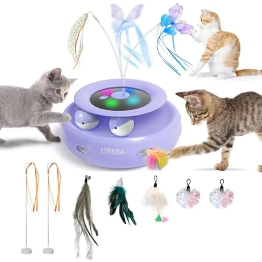 ORSDA Cat Toy 3-in-1 Automatic Cat Toys for Indoor Cats Rechargeable Power Interactive Feather Toys for All Breeds Replacement