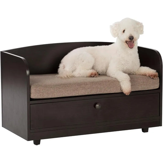 Paws & Purrs Pet Bed with Storage Drawer, Espresso/Sand