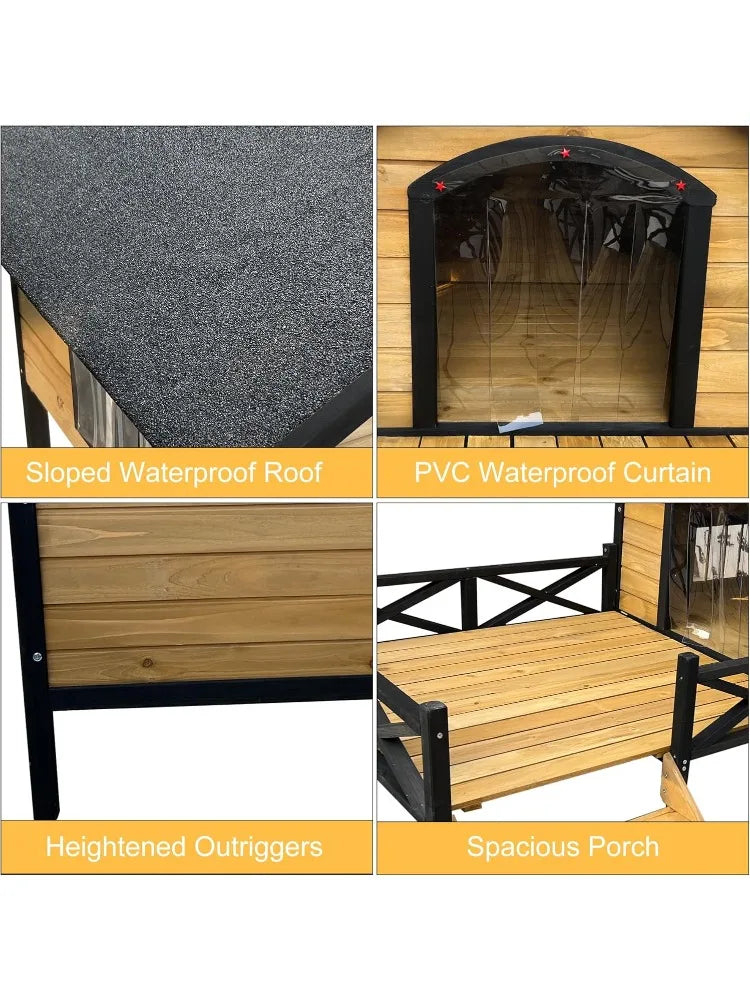 Large Dog House Outdoor Indoor, Weatherproof Dog Houses with Porch, Wooden Dog House with Window (Wodden)