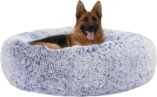 Calming Donut Dog Bed - 45 Inch Round Plush Dog Bed, Anti-Anxiety, Washable & Non-Slip (Navy Blue, Extra Large)
