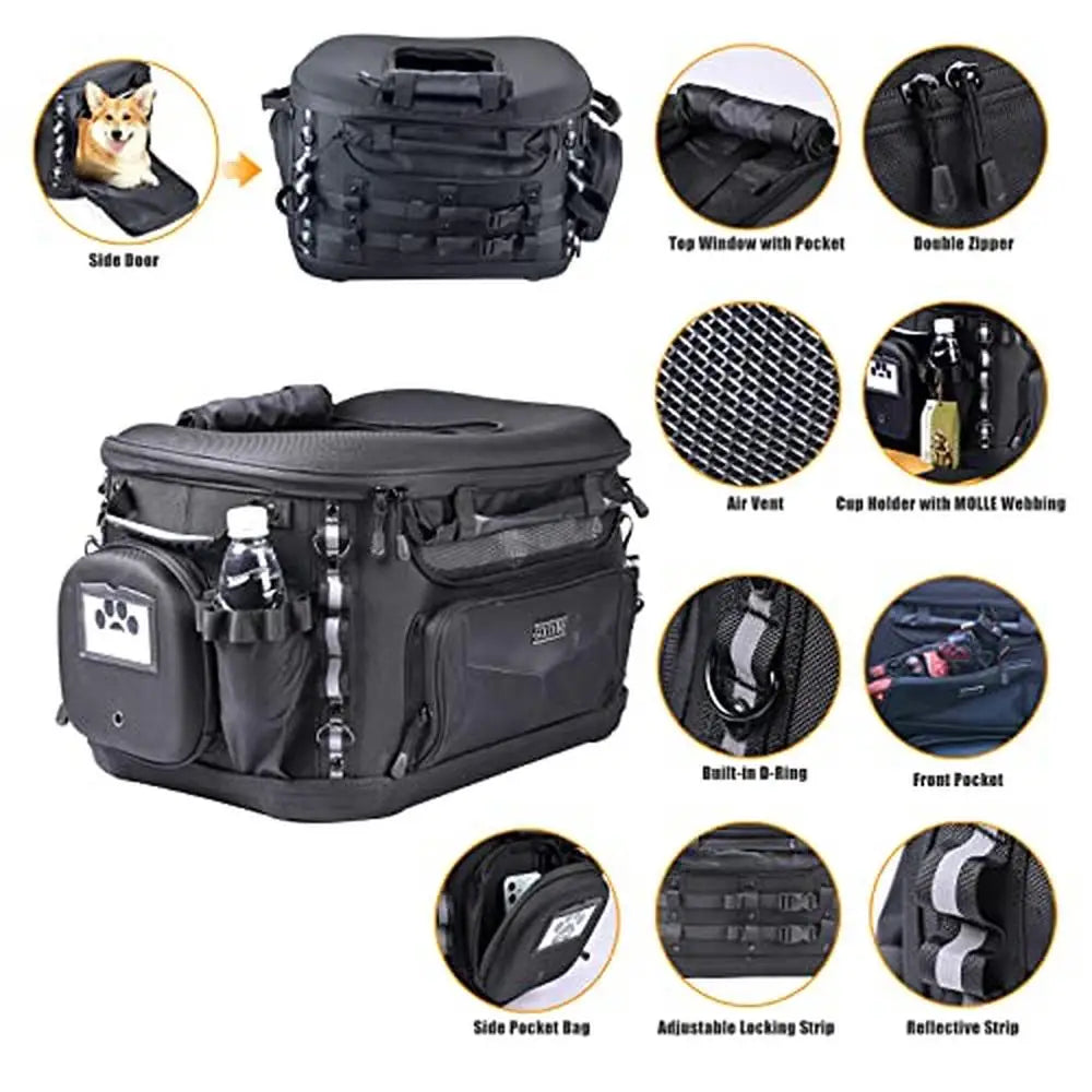 Motorcycle Pet Carrier Crate Bag Storage Rain cover Bowls Reflective Straps Safety Durable Portable Installation Easy Universal