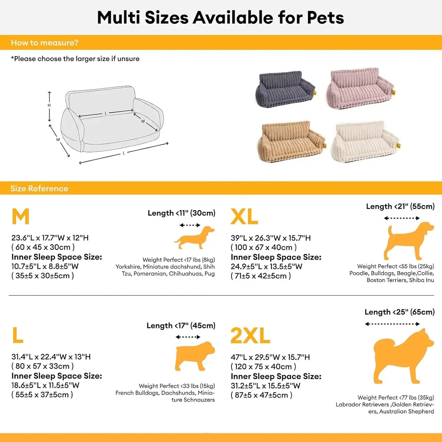 Dog Bed for Medium Large Dogs - Orthopedic Dog Sofa with Removable Washable Cover and Anti-Slip Bottom, Supportive