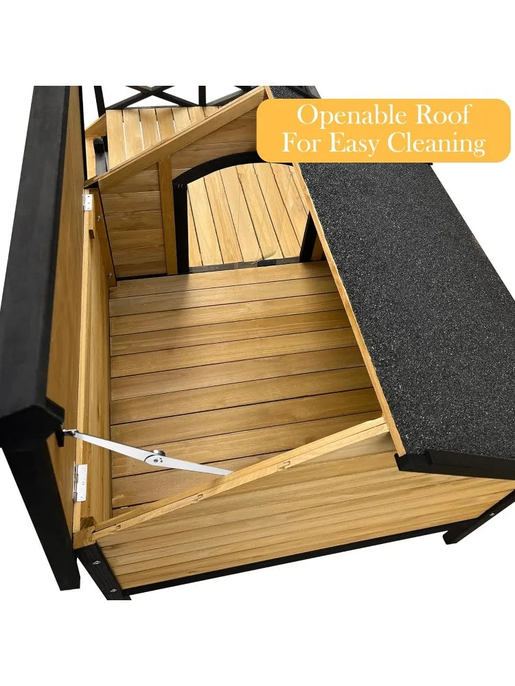 Large Dog House Outdoor Indoor, Weatherproof Dog Houses with Porch, Wooden Dog House with Window (Wodden)