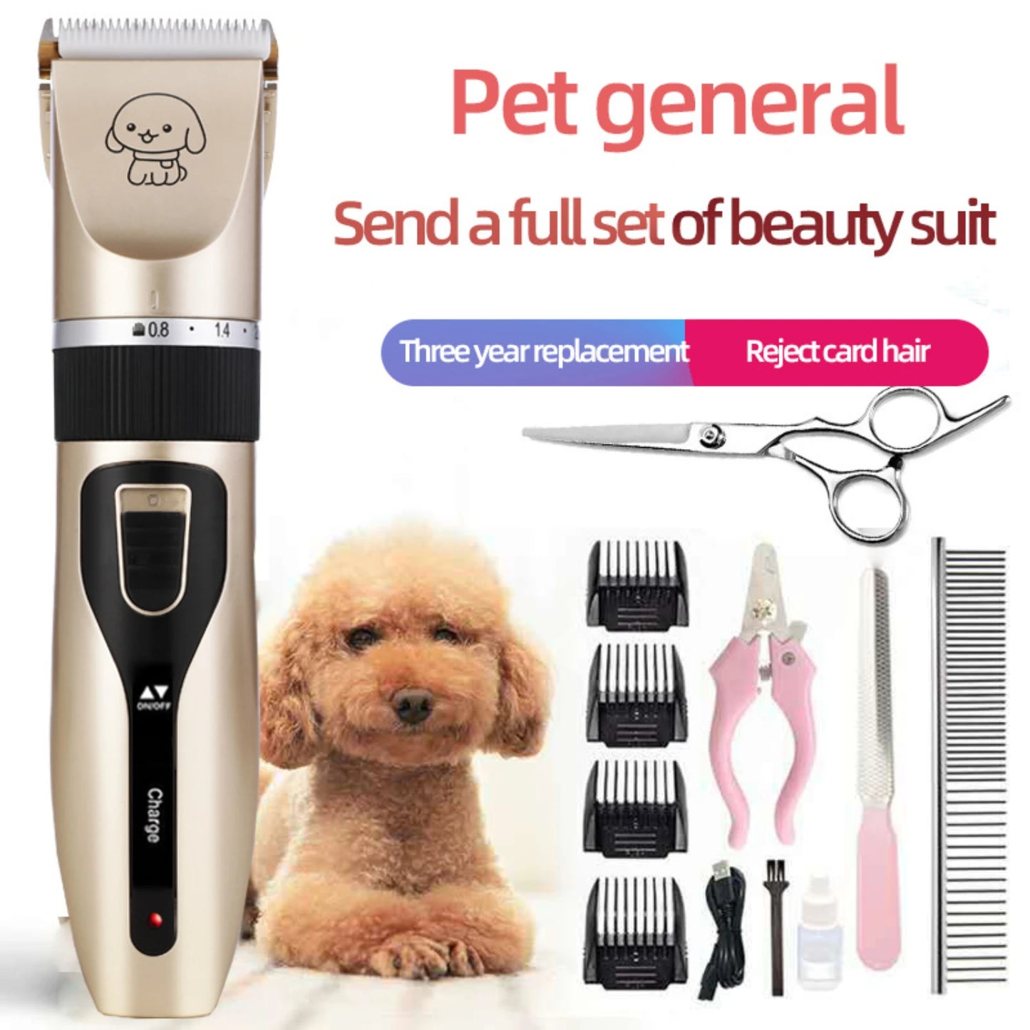 Dog Hair Clipper Pet Hair Trimmer Set Puppy Grooming Shaver Ceramic Blade Cat Accessories Cordless Charging