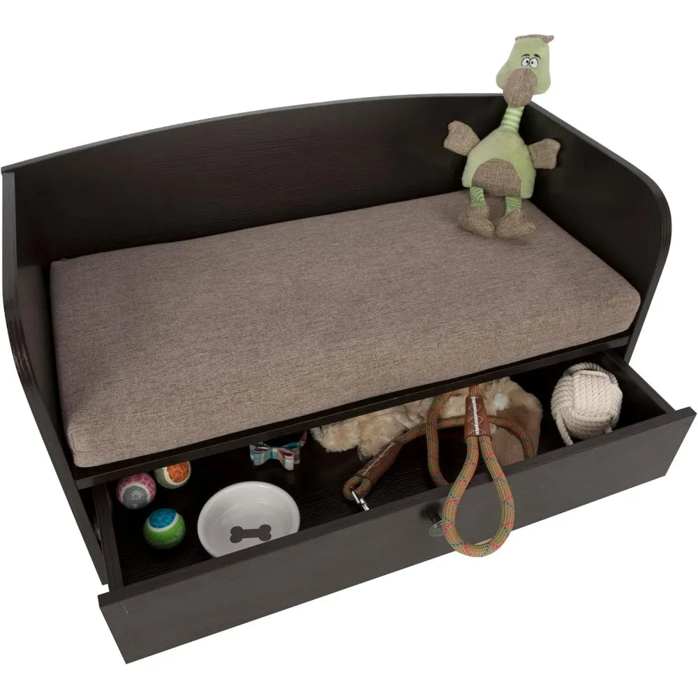 Paws & Purrs Pet Bed with Storage Drawer, Espresso/Sand