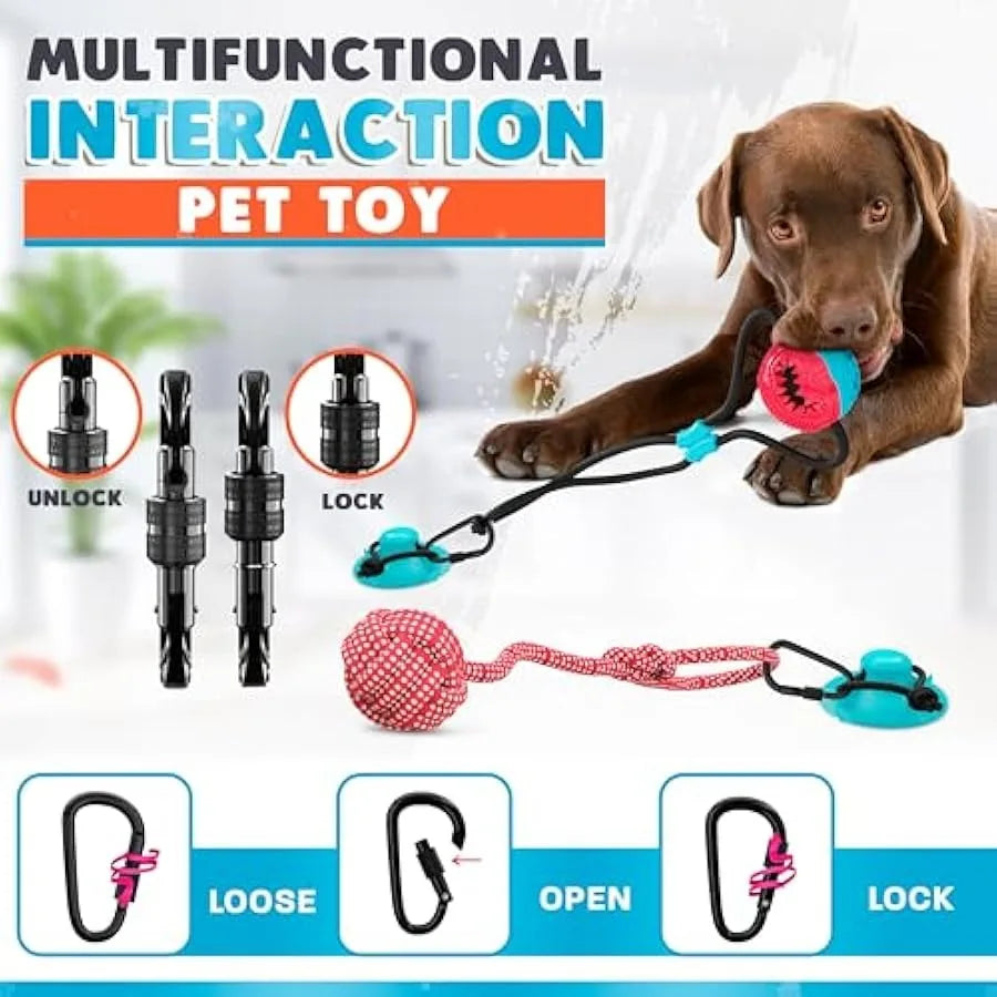 Dog Suction Cup Toy - Tug of War Style with Rope Dogs Interactive Ball Large Aggressive Chewers and Puppy - Wear-Resistant Pull