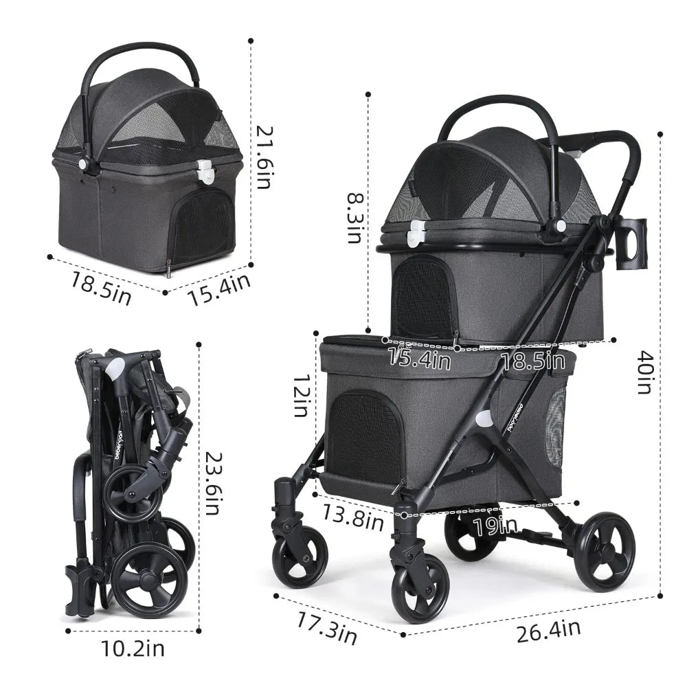 Double Pet Stroller for 2 Small Dogs or Cats Lightweight Foldable Double Dog Stroller