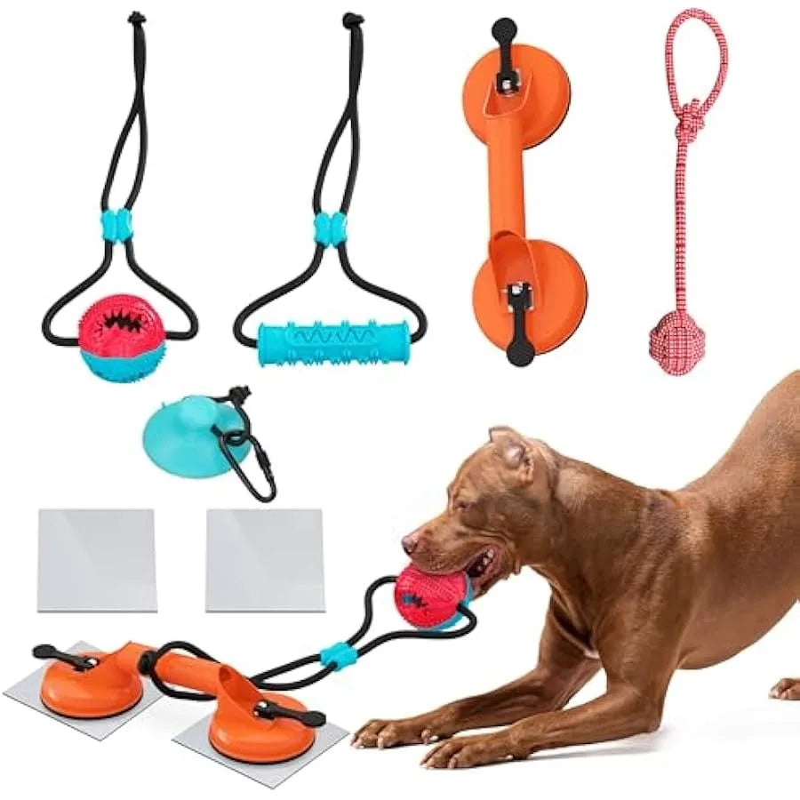 Dog Suction Cup Toy - Tug of War Style with Rope Dogs Interactive Ball Large Aggressive Chewers and Puppy - Wear-Resistant Pull