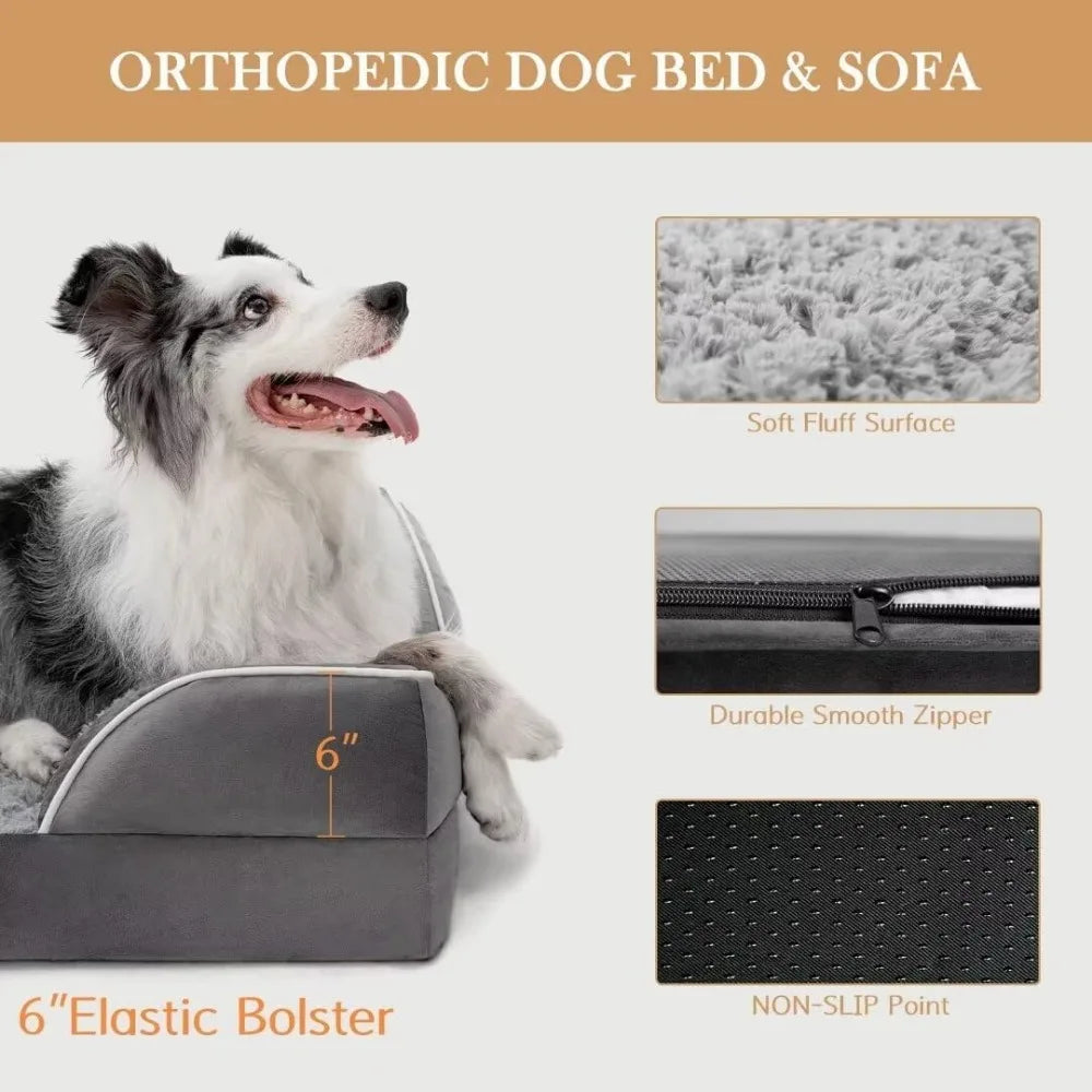 XXL Orthopedic Dog Bed for Extra Large Dogs, Waterproof Orthopedic Foam Dog Beds, Washable Dog Sofa Bed with Removable Cover & N