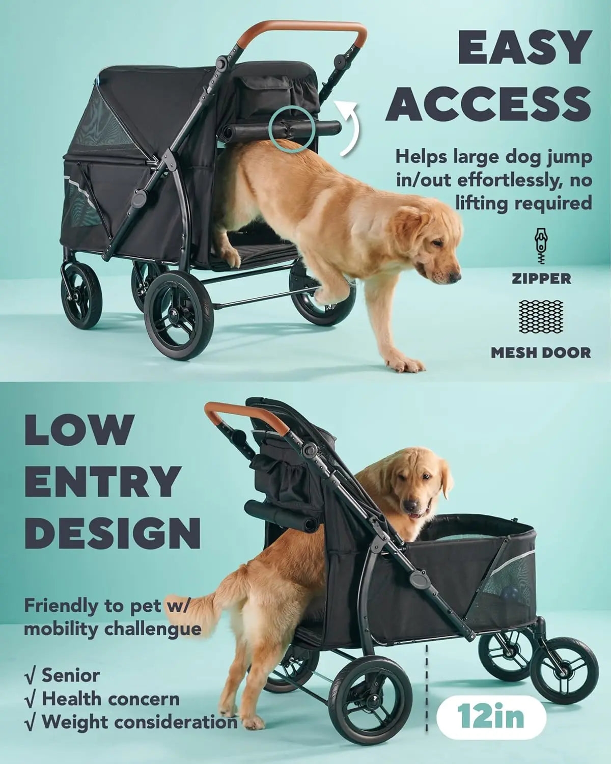 Large Pet Stroller for Multiple Pets, All Terrain Dog Stroller