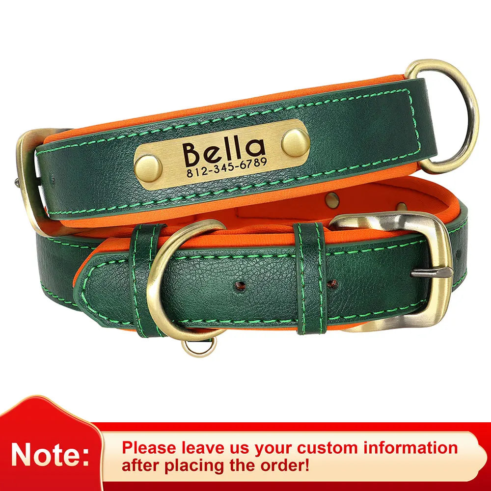 Customized Leather ID Nameplate Dog Collar Soft Padded Dogs Collars Free Engraving Name