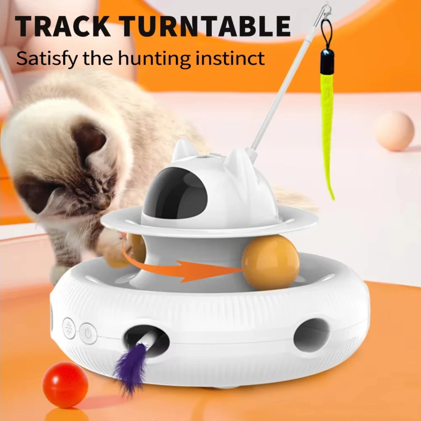 Moebypet Interactive 4-in-1 Cat Toy Rechargeable Feather Stick Laser Trackball Retractable Feather Popular Indoor Toys  Cats