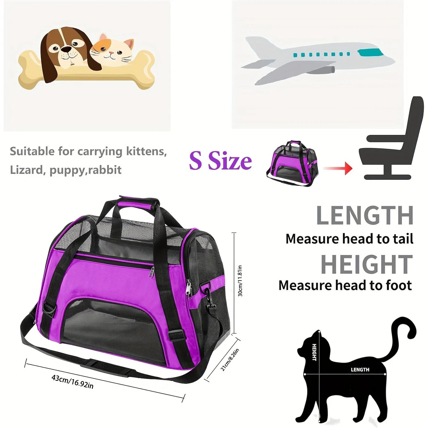 Lightweight & Foldable Airline-Approved Pet Travel Carrier - Secure, Comfortable & Ventilated for Cats & Dogs - Perfect for On-t