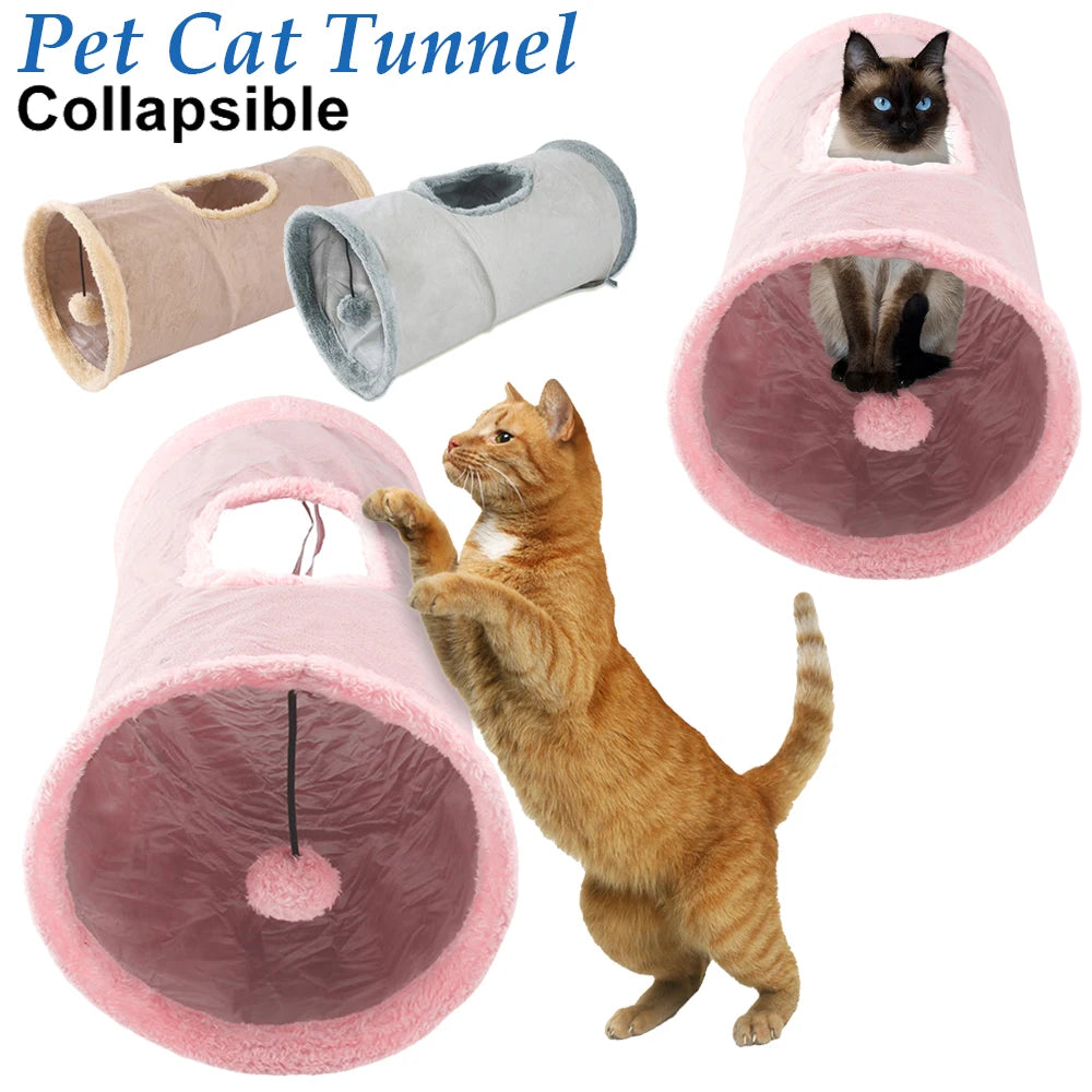 Foldable Cat Tunnel Tube Toy Collapsible Plush Channel Pet Indoor Sports Hiding Training Interactive Game Cat Supplies