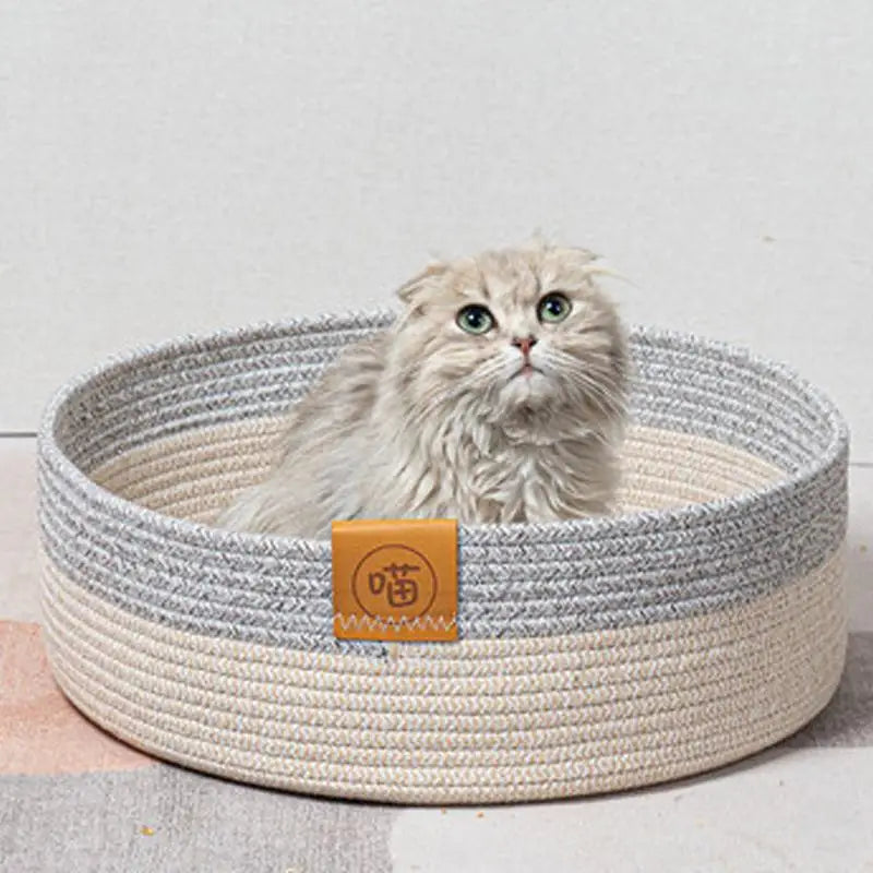 Woven Cat Bed Basket Stylish Cotton Rope Kitten Nest Cotton Rope Woven Cat Bed Basket Pet Sleeping Mat Scratcher For Kitten And