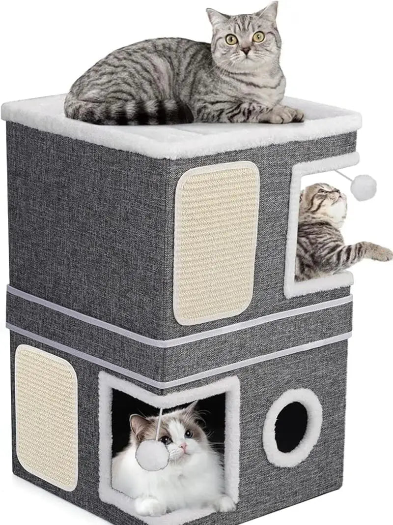 2-Storey Cat House for Indoor Cats, Separate Into 2 Large Cat Bed