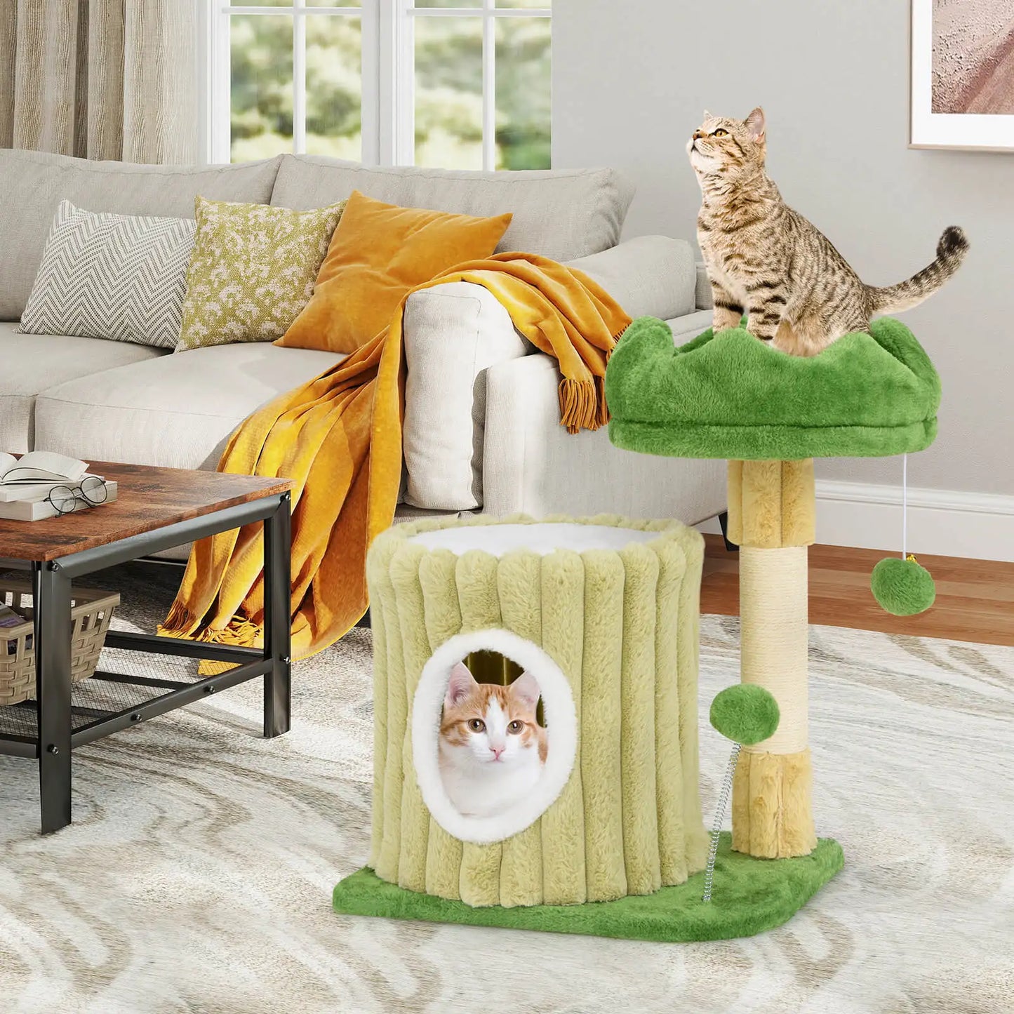 Modern Small Cat Tower w/ Sisal Scratching Posts Plush Padded