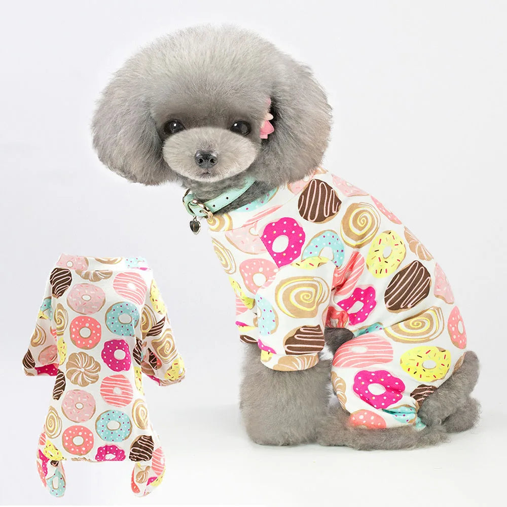 100% Cotton Sweet Donut Dog Pajamas Cat Clothes Pet Onesies