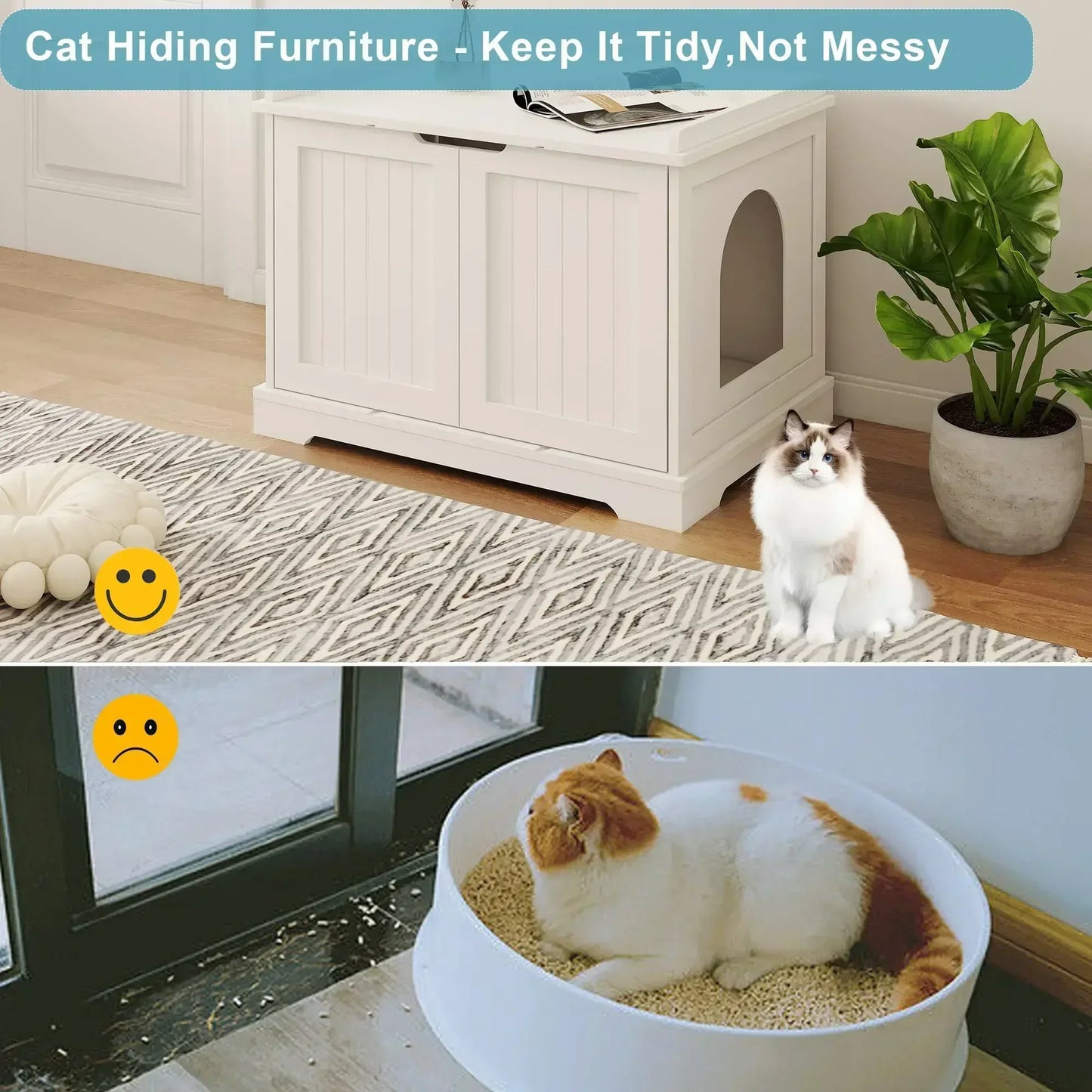 HOME BI Cat Litter Box Enclosure, Cat Litter Box Furniture Hidden,