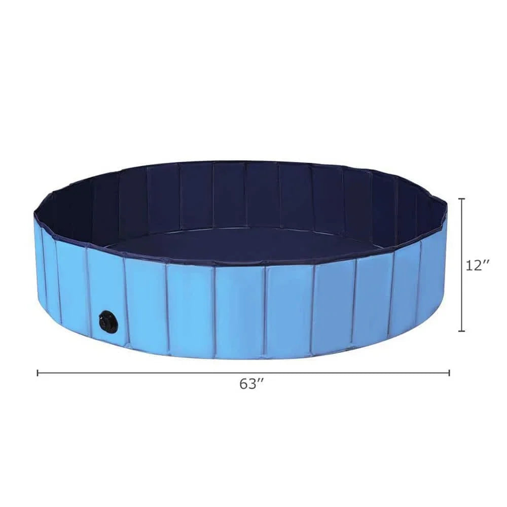 US 63 in. Round PVC Pet Pool in Blue Foldable Portable Bathing Tub Pool for Dogs Cats and Kids