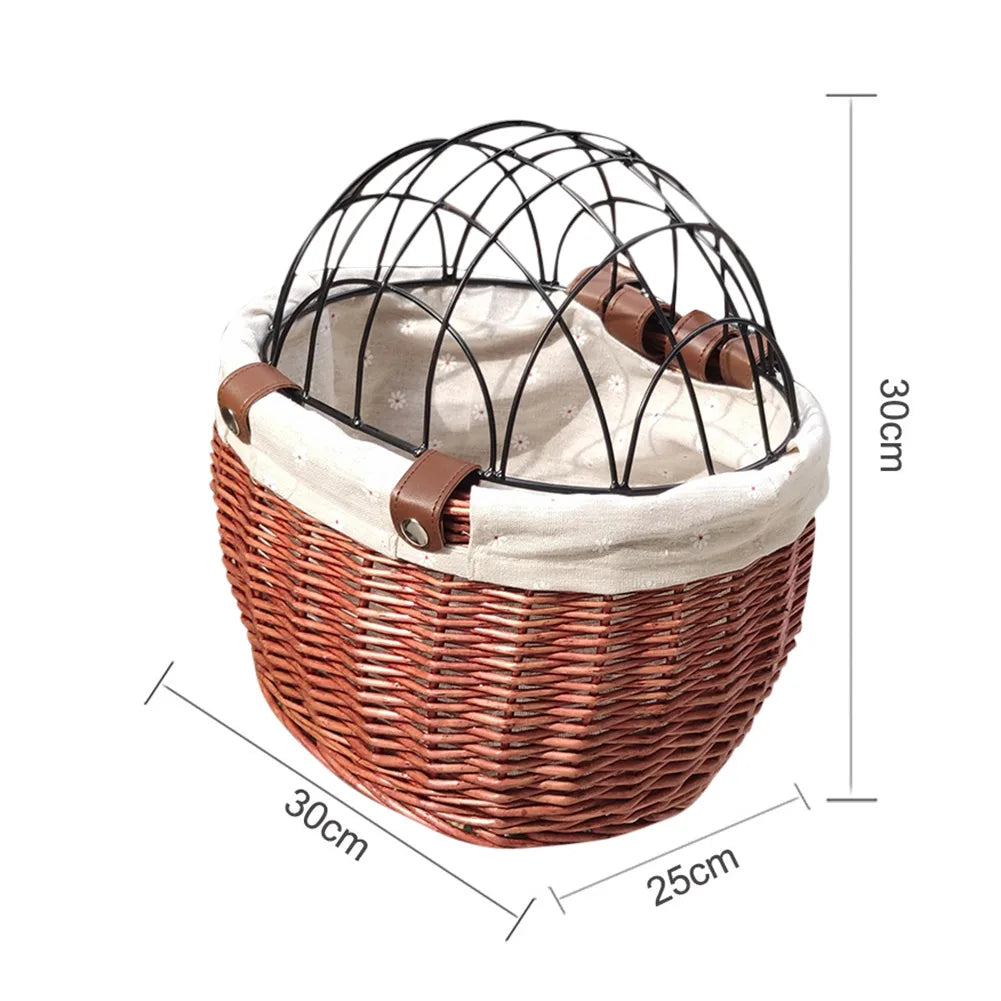 Pet Bicycle Basket Handwoven Wicker Bike Basket Waterproof Pet Carrier