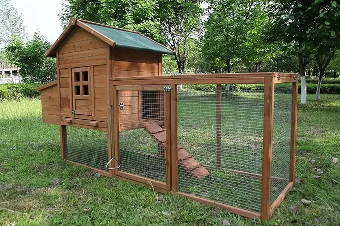 Outdoor Chicken Coop for 2-4 Chickens Wooden Hen House Poultry Pet Hutch Run Cage with Waterproof Asphalt Roof, Wire Fence (80")