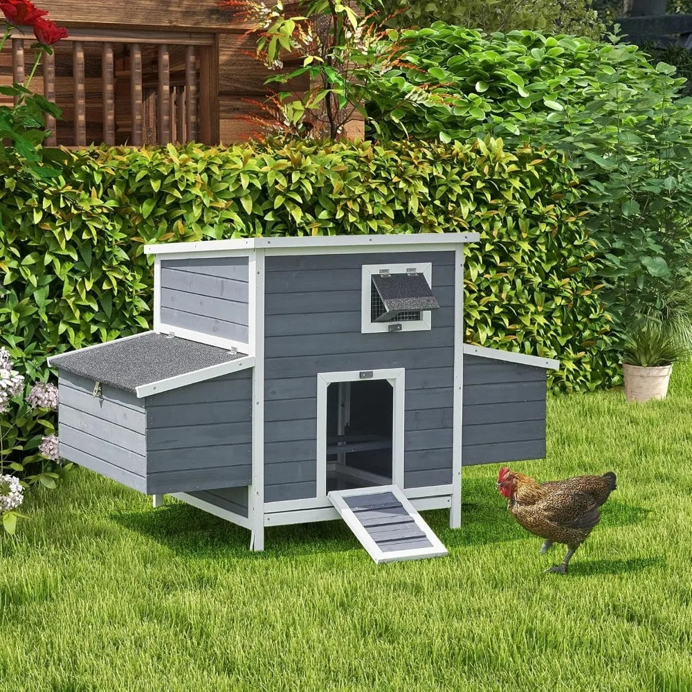 Large Chicken Coop with Chicken Run, Wooden Walk-in Chicken Coops for 10 Chickens, Outdoor Poultry Fence with Nesting Boxes