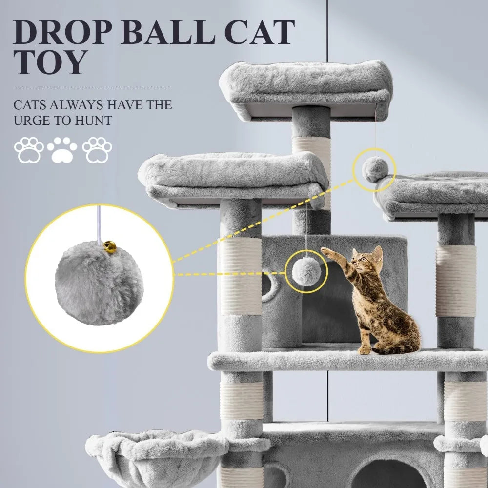 68-Inch Multi-Level Cat Tree House with Condo, Scratching Posts, and Towers for Large Cats