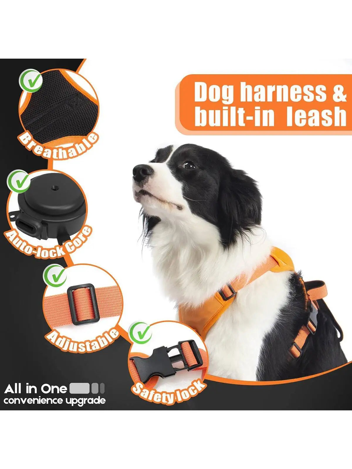 Dog Harness With Built-in Retractable Leash, Auto Locking And Zero Pull Control, Adjustable Strap, Suitable For Small And Medium