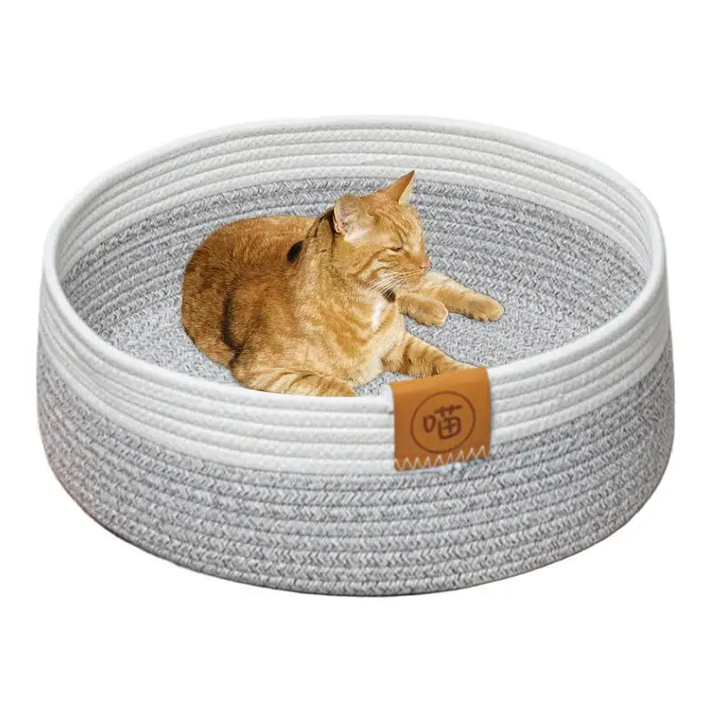 Woven Cat Bed Basket Stylish Cotton Rope Kitten Nest Cotton Rope Woven Cat Bed Basket Pet Sleeping Mat Scratcher For Kitten And