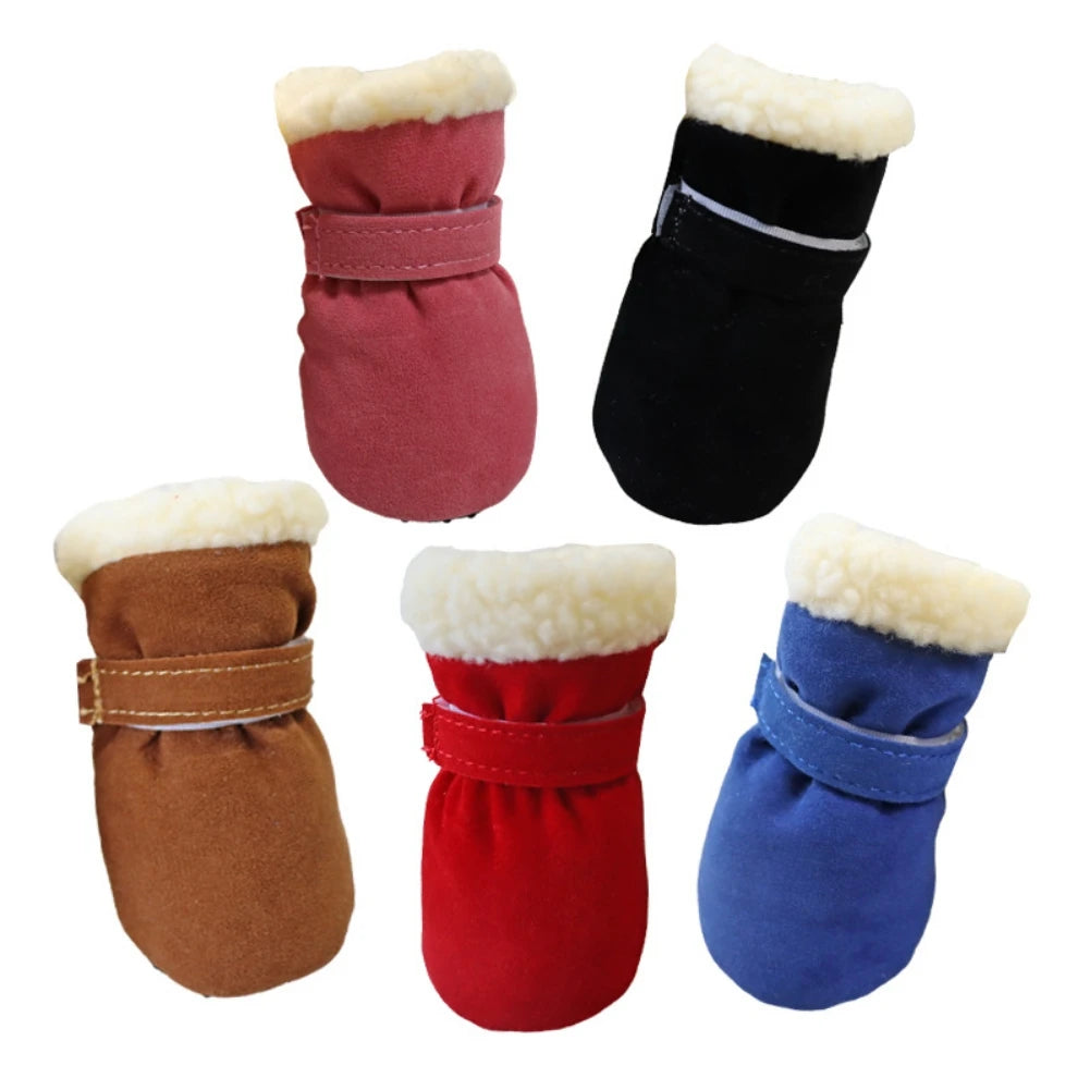 4Pcs Pet Dog Snow Boots Autumn Winter Warm Plush Dog Shoes for Small Medium Dog Cats S-XL Soft with Non-Slip Soles