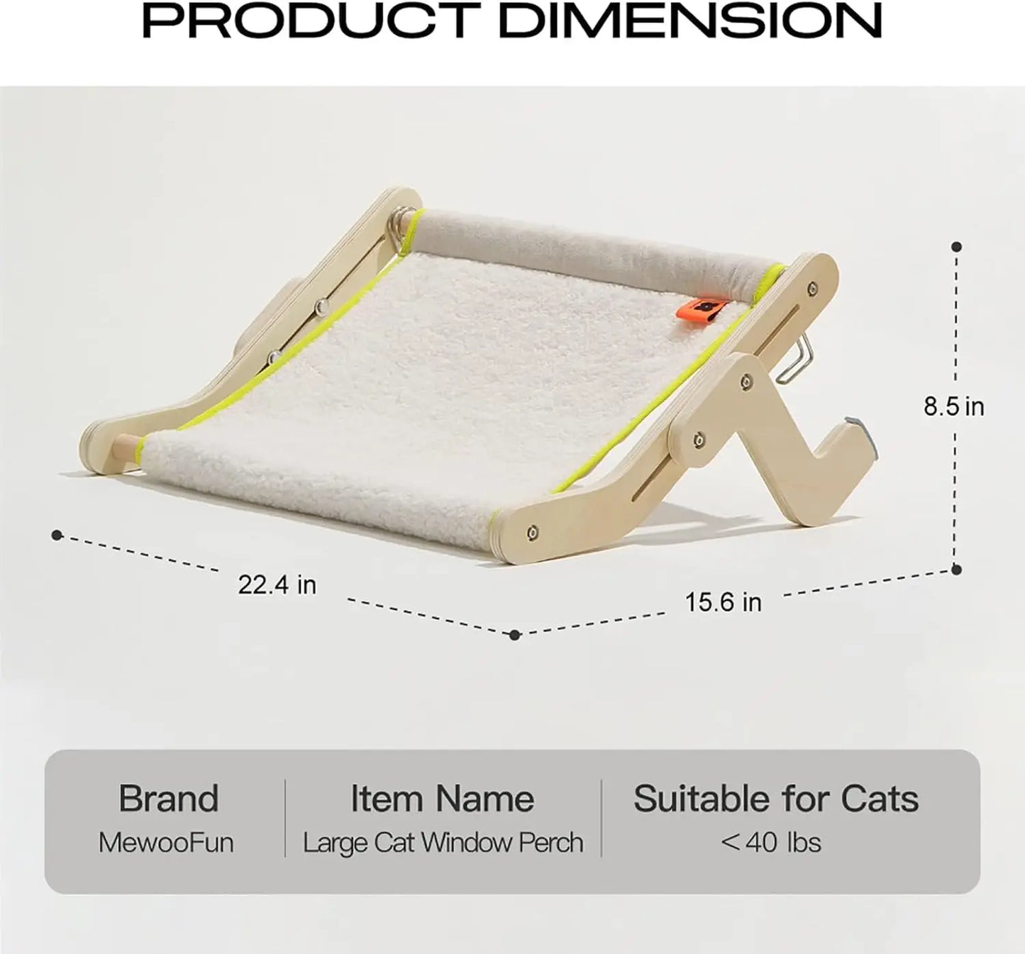 Mewoofun Cat Window Perch Lounge Mount Hammock Window Seat Bed Shelves for Indoor Cats No Drilling No Suction Cup Large Beige