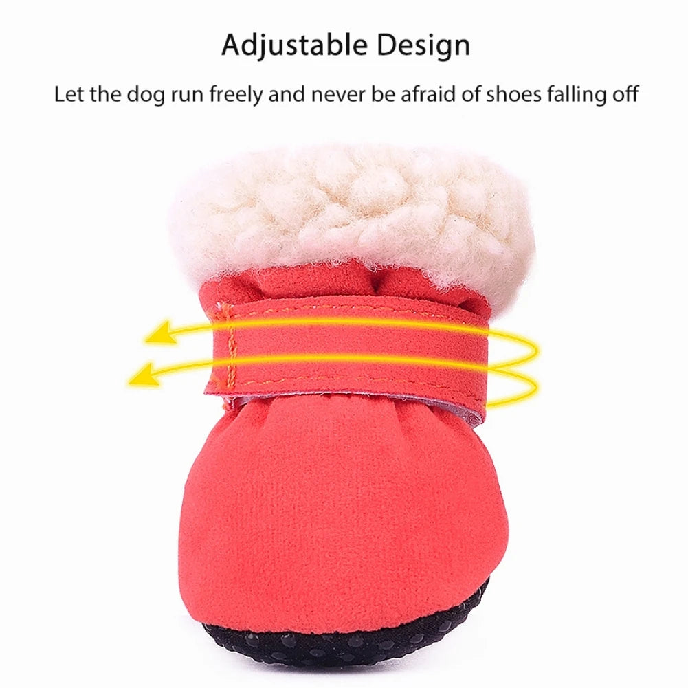 4Pcs Pet Dog Snow Boots Autumn Winter Warm Plush Dog Shoes for Small Medium Dog Cats S-XL Soft with Non-Slip Soles