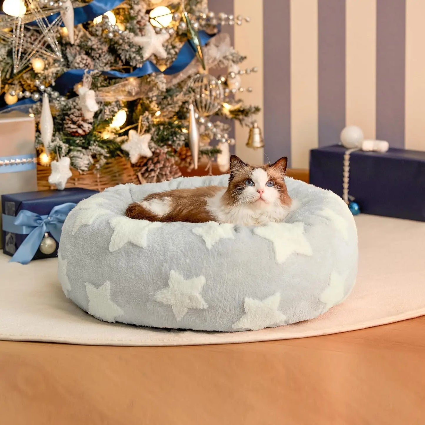 Donut Small Dog Bed - Round Cat Beds for Indoor Cats Calming Pet Beds,