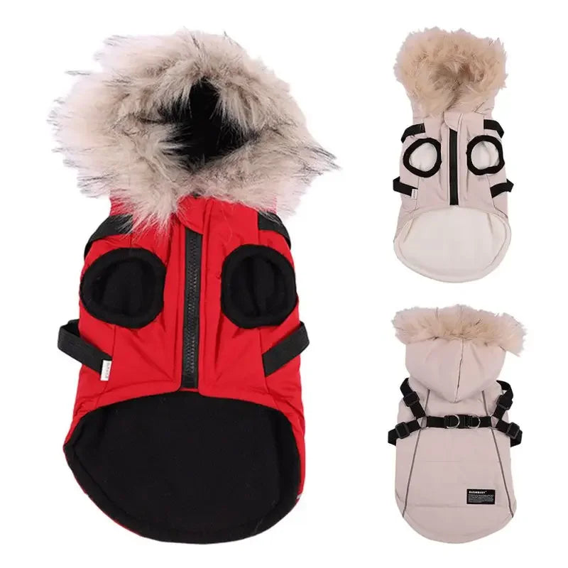 Fleece Lining Dog Hoodie with Harness Built in Warm Small Dog Jacket in Winter Puppy Coats with Hooded for Small Medium Dogs