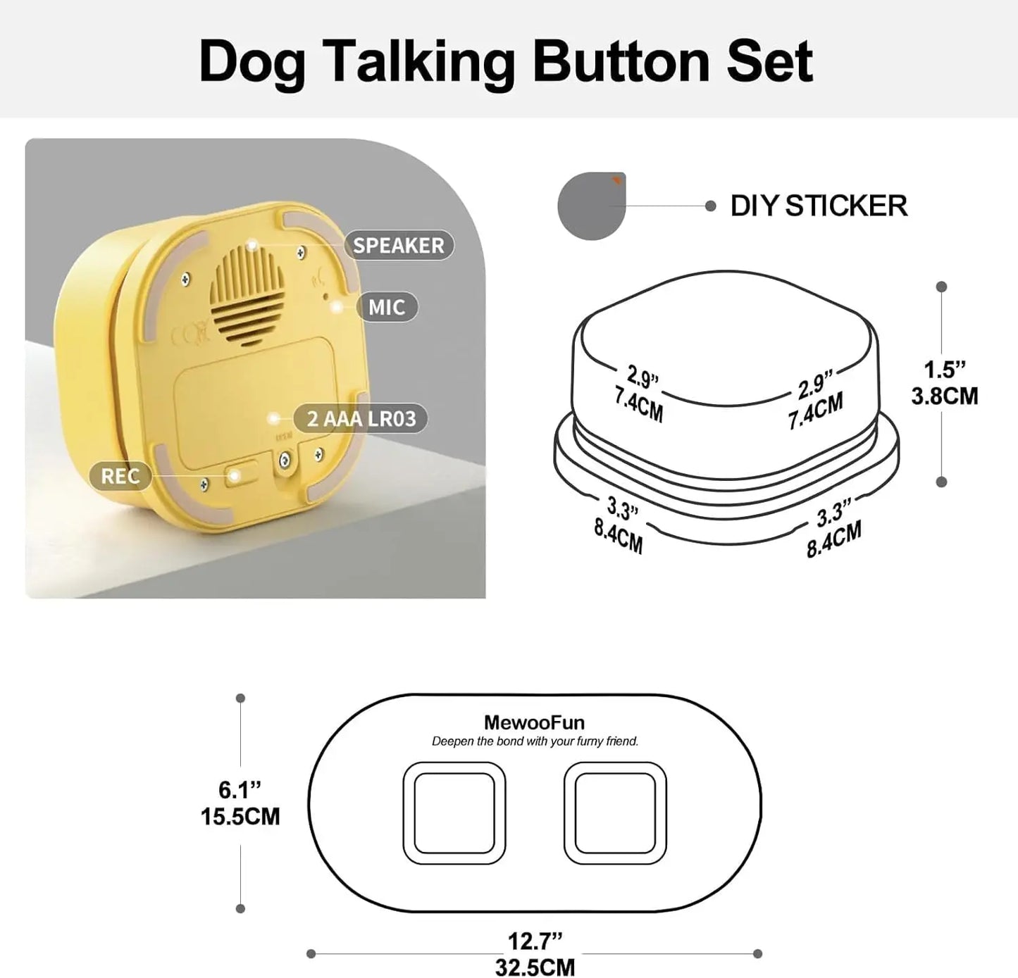 Mewoofun Dog Buttons for Communication with Anti-Slip Mat Pet Buttons Voice Recording Clicker with training