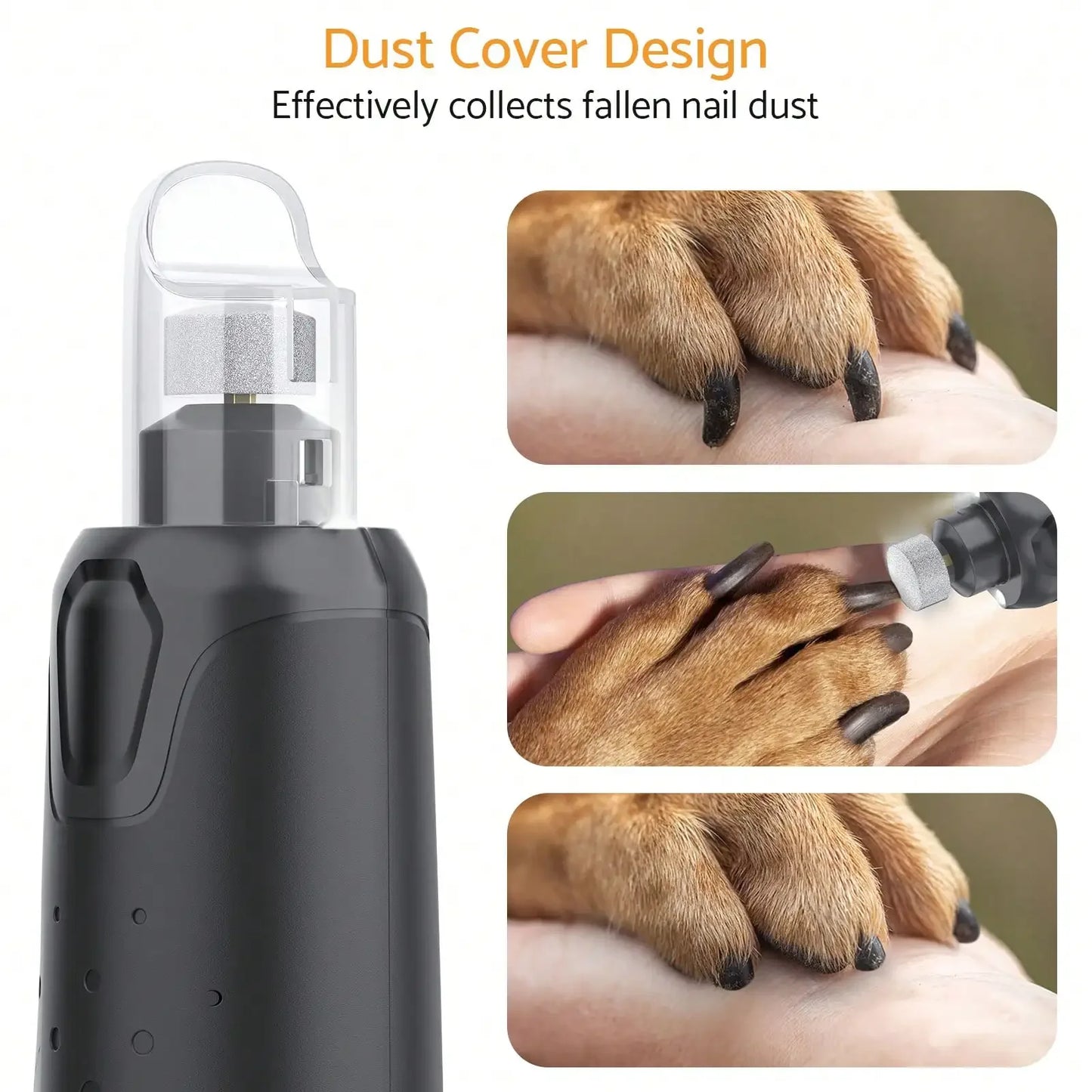 Pet Dog Nail Grinders Quiet 6 Speed USB Rechargeable Electric Dog Nail Trimmer with 2 LED Lights for Large Medium Small Dogs