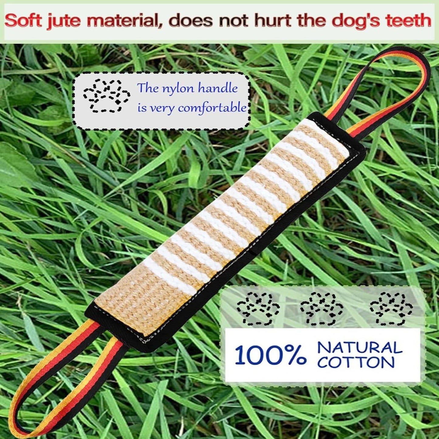 Interactive and durable training toy for dogs, perfect for small, medium, and large breeds. Made from sturdy jute material with