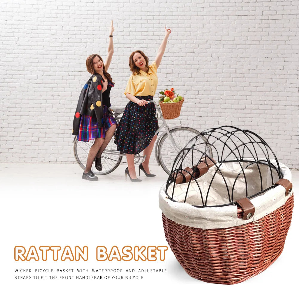 Pet Bicycle Basket Handwoven Wicker Bike Basket Waterproof Pet Carrier