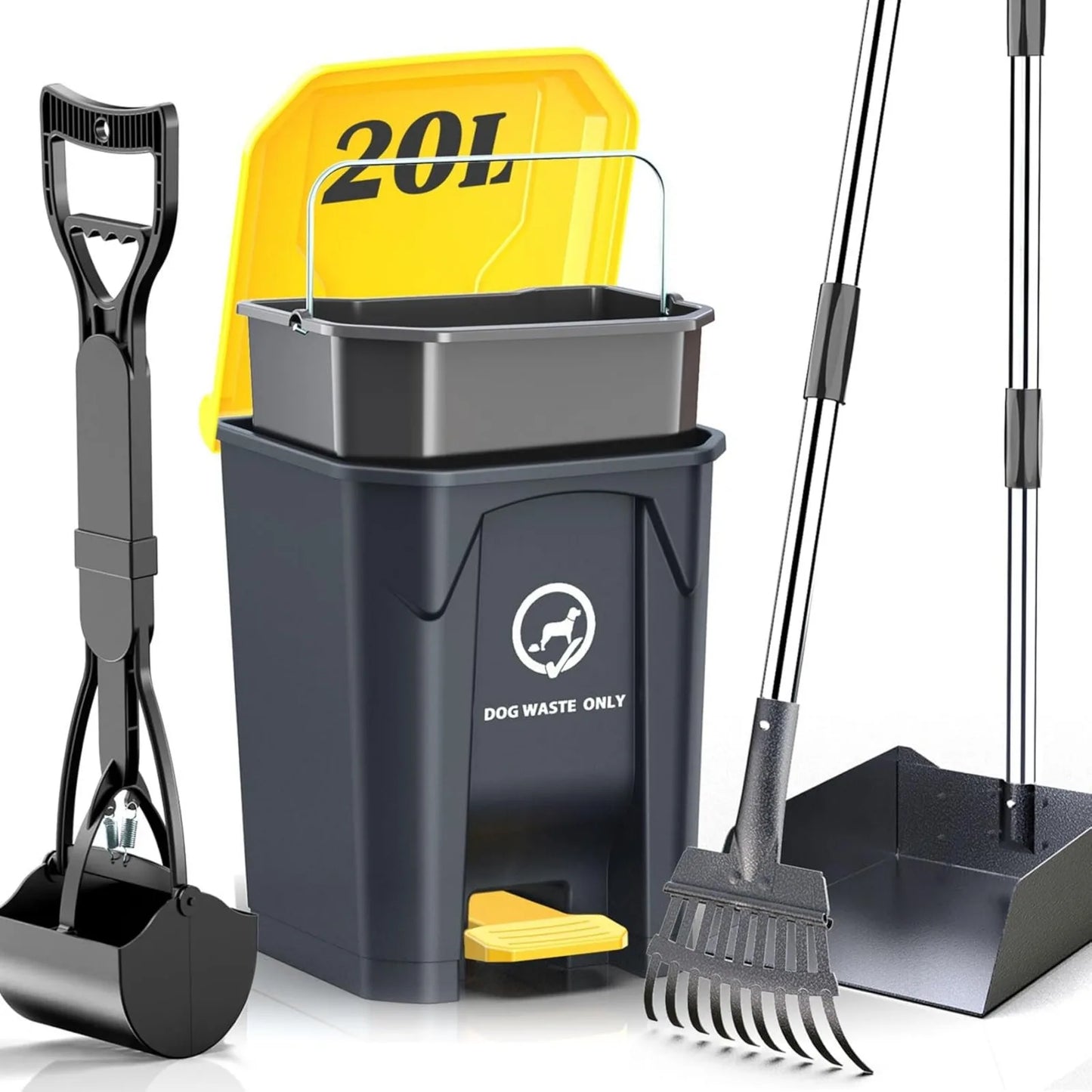 US Outdoor Dog Poop Trash Can & Metal Pooper Scooper Set for Yard - 20L/5.2 Gallen Dog Waste Trash Can Pet Waste Disposal