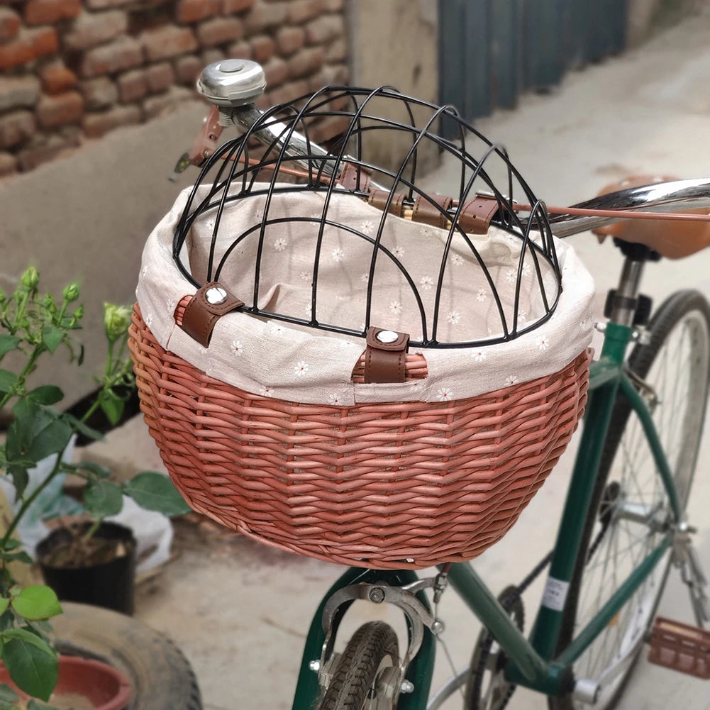 Pet Bicycle Basket Handwoven Wicker Bike Basket Waterproof Pet Carrier