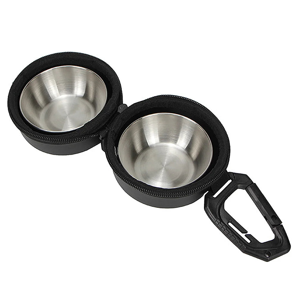 Foldable Portable Dog Double Bowl 2 In 1 Pet Feeder Drinking Dog Bowls Stainless Steel