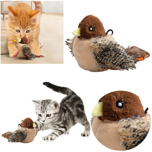 Flapping Bird Cat Toy Interactive Flappy Bird Cat Toy for Cats Plush Electric Squeaky Simulated Chirping Bird Kitten Toy for Pet