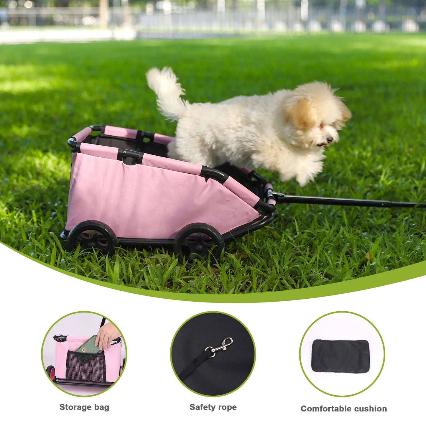 Small Pet Cart 4 Wheels Folding Dog Stroller Lightweight 360° Rotating Trolley Pet Stroller