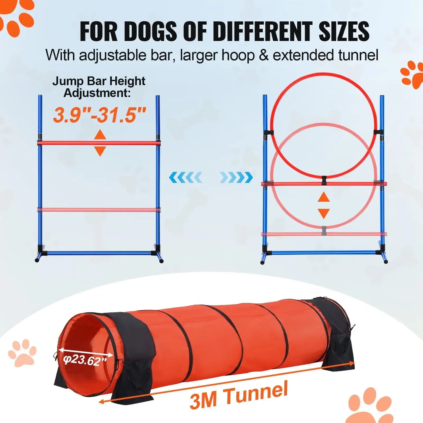 Dog Agility Training Equipment 5 PCS Set Upgrade w/ Hurdles Extended Tunnel