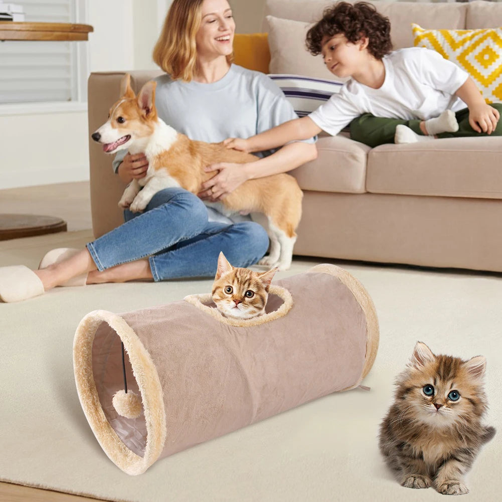 Foldable Cat Tunnel Tube Toy Collapsible Plush Channel Pet Indoor Sports Hiding Training Interactive Game Cat Supplies