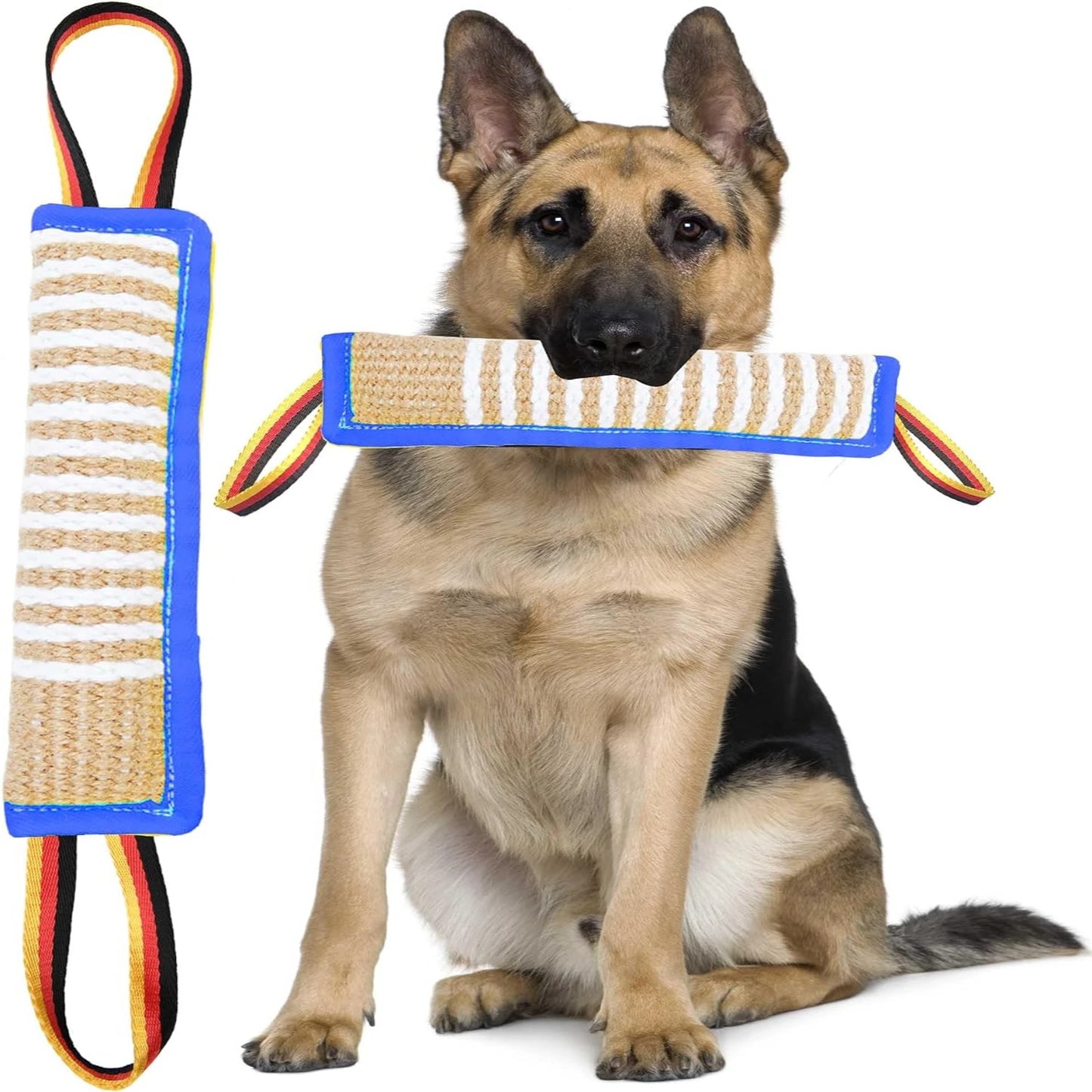 Interactive and durable training toy for dogs, perfect for small, medium, and large breeds. Made from sturdy jute material with