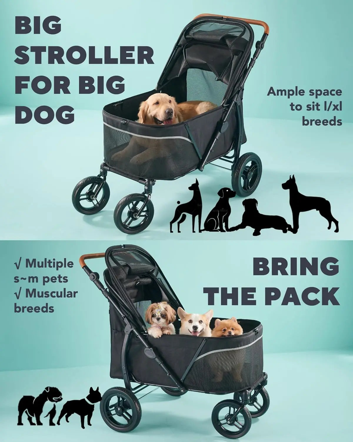 Large Pet Stroller for Multiple Pets, All Terrain Dog Stroller